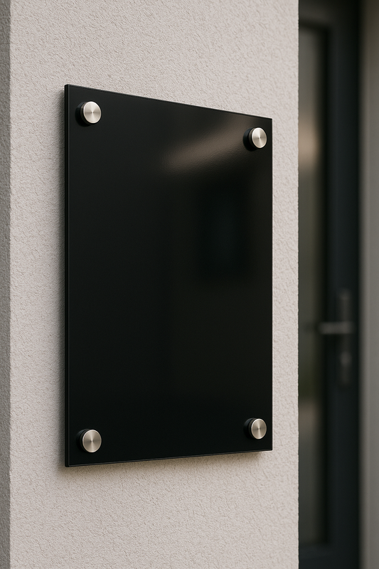 Black Acrylic Sign with standoff bolts - A3