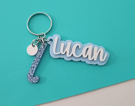 Name keychain- layered acrylic (hockey theme)